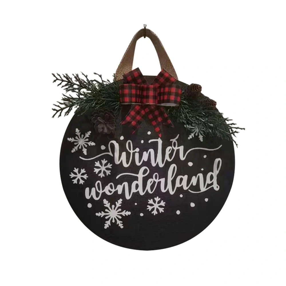 Christmas Welcome Sign Hanging Round Wooden Wreaths with Bow for Porch