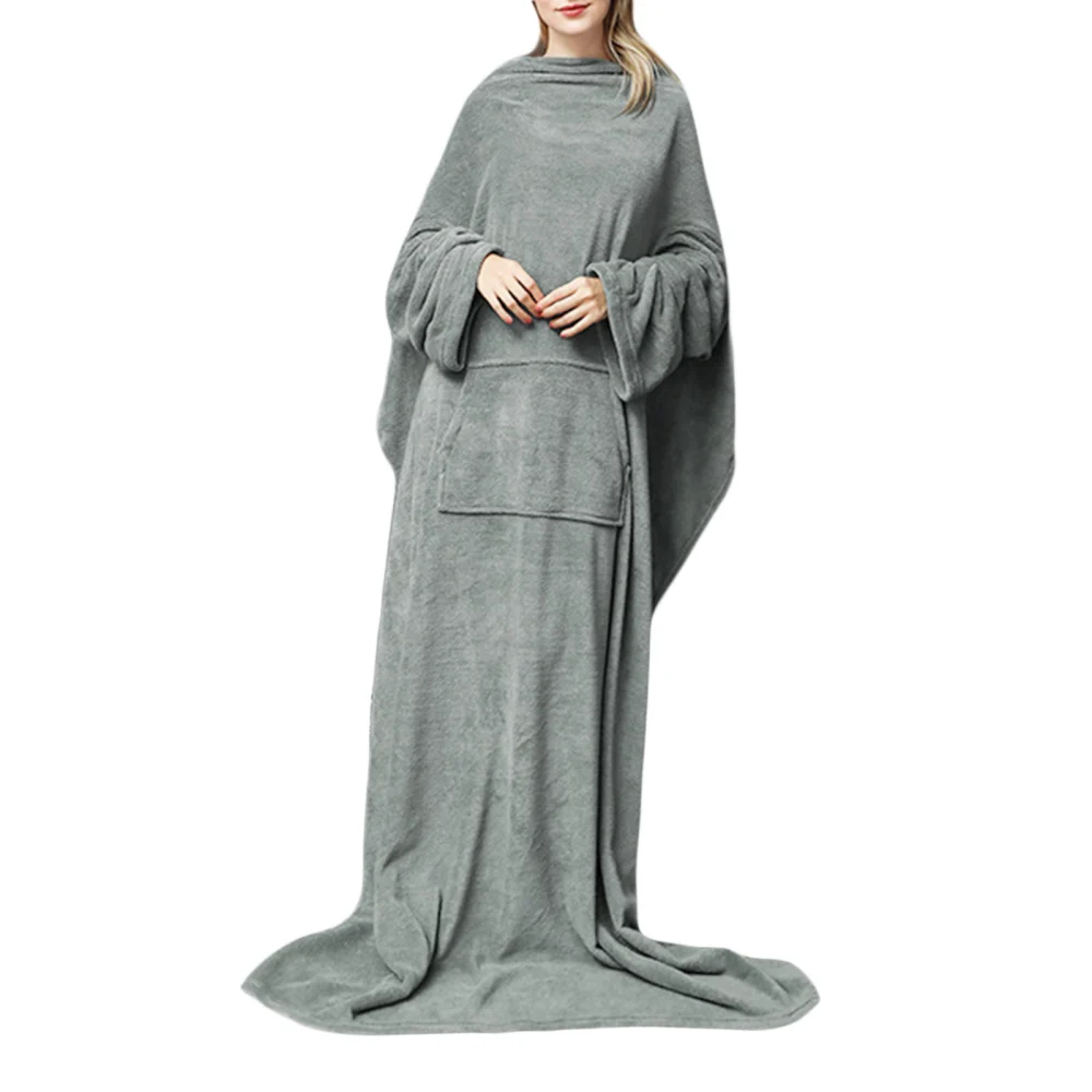 Adult Velvet Blanket Long Sleeve Solid Color Multifunctional Robe 