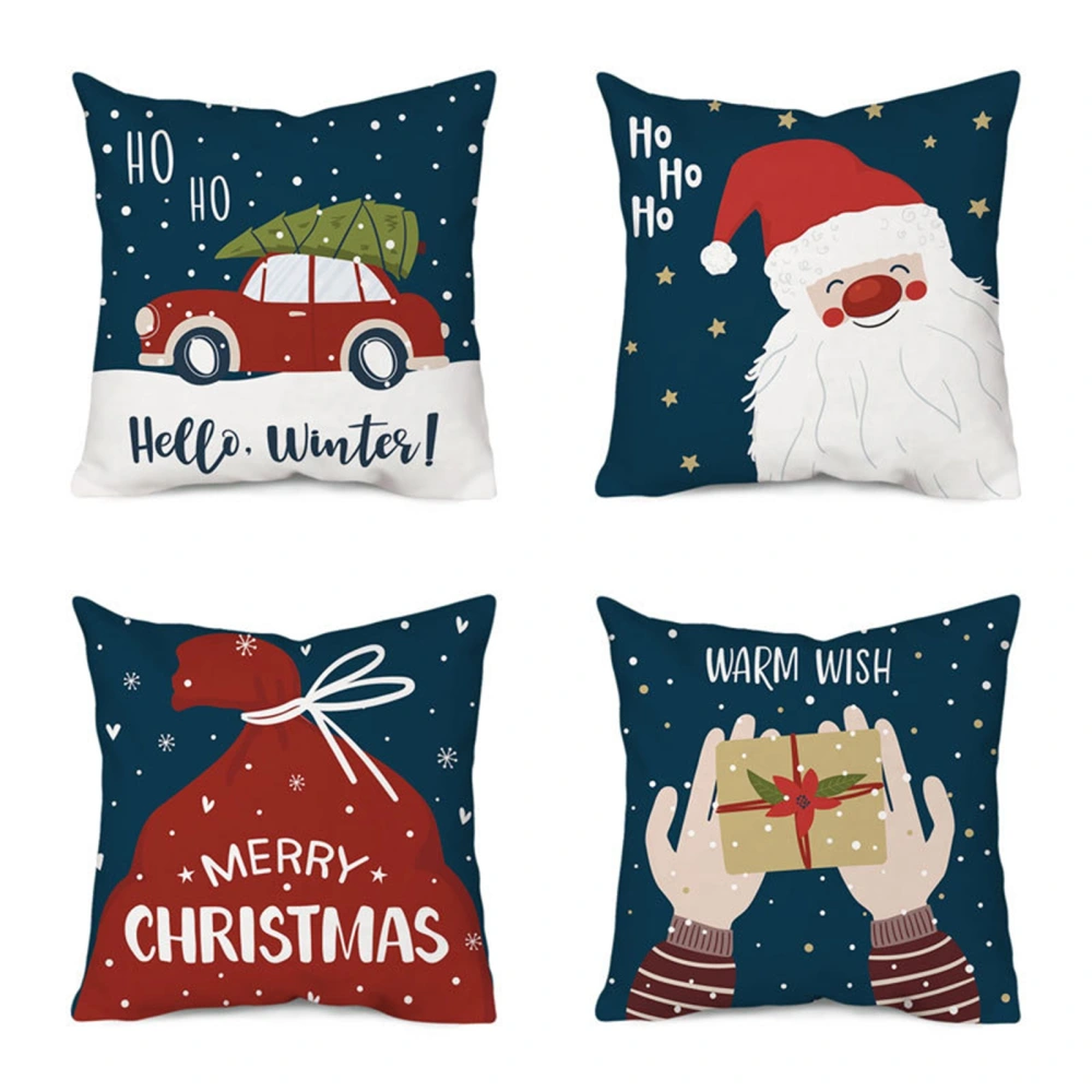 Christmas Cushion Case, Cartoon Santa Elk Print Throw Pillow Case