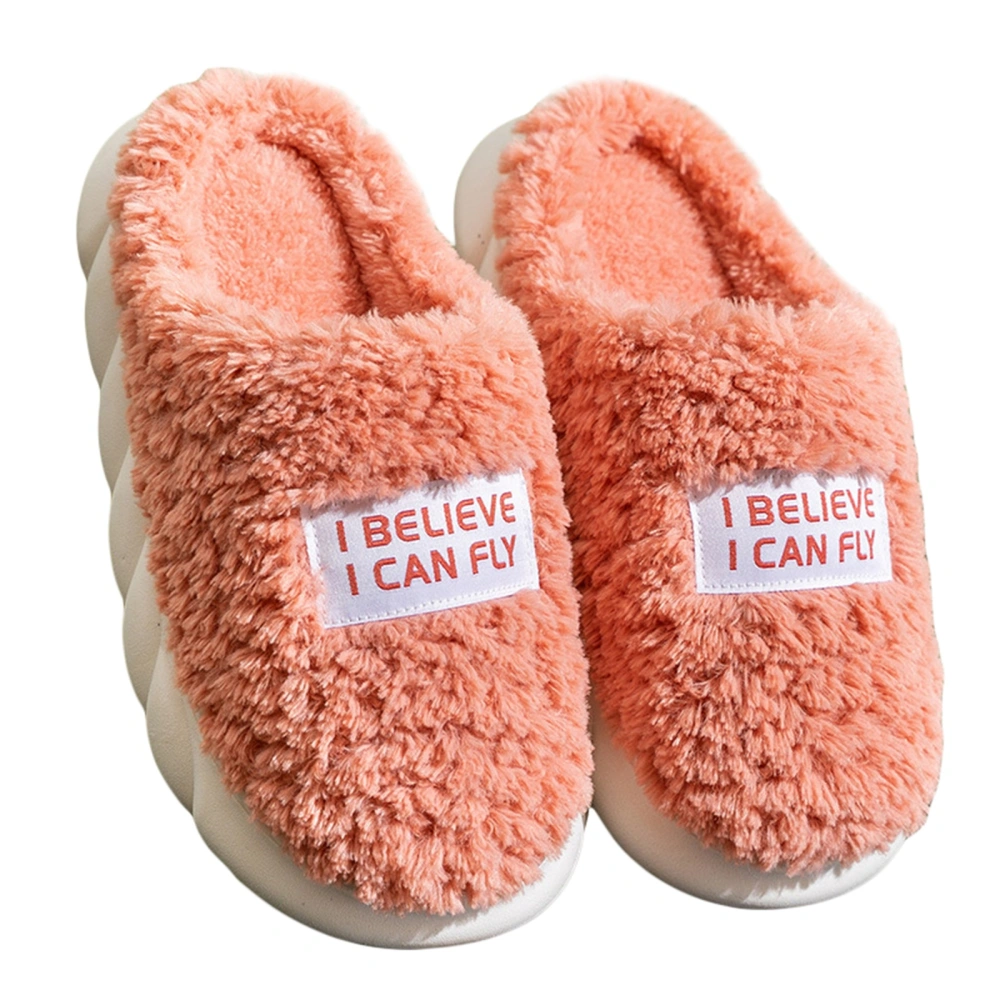 Women Men Winter Indoor Slippers Letters Non-slip Warm House Shoes