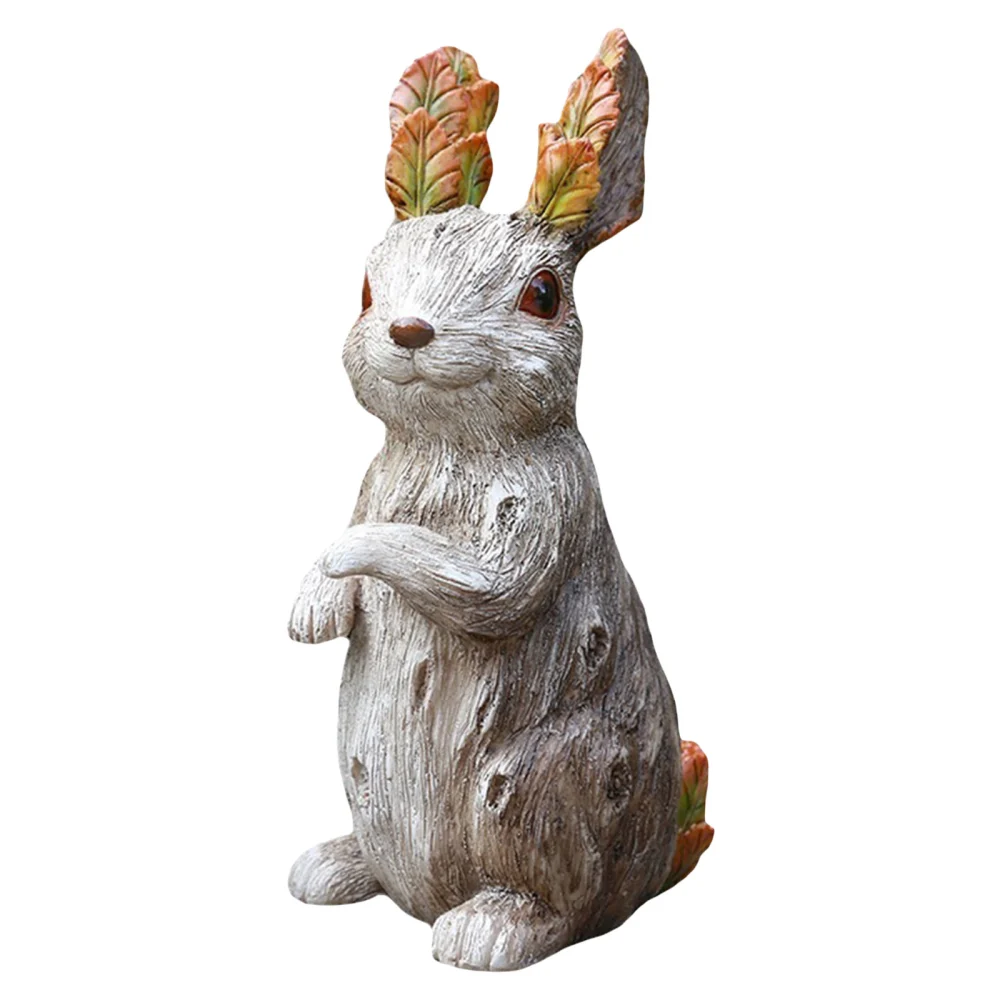 Standing Bunny Decoration, Farmhouse Leaf Rabbit Statues Ornaments