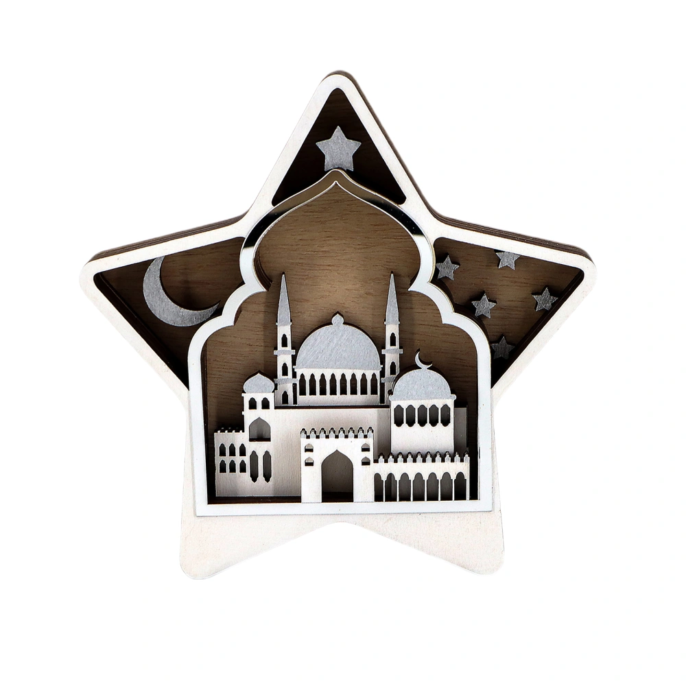 Ramadan Wooden Ornaments, Hollow Moon Star Eid Table Decoration