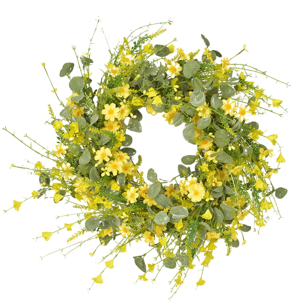 Artificial Daisy Flower Spring Wreath with Eucalyptus Green Leaves