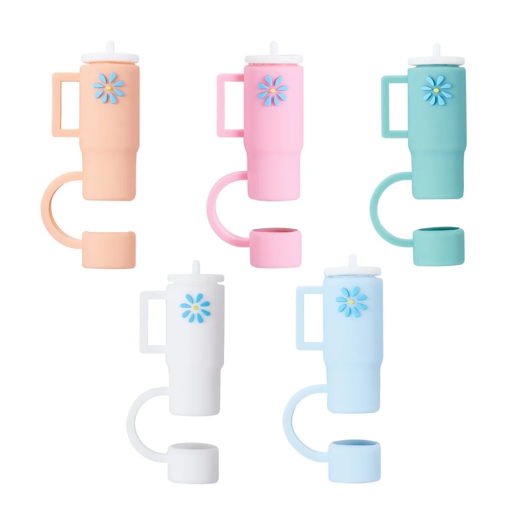 Straw Cover Cute Silicone Reusable Drinking Straw Lids for Cup