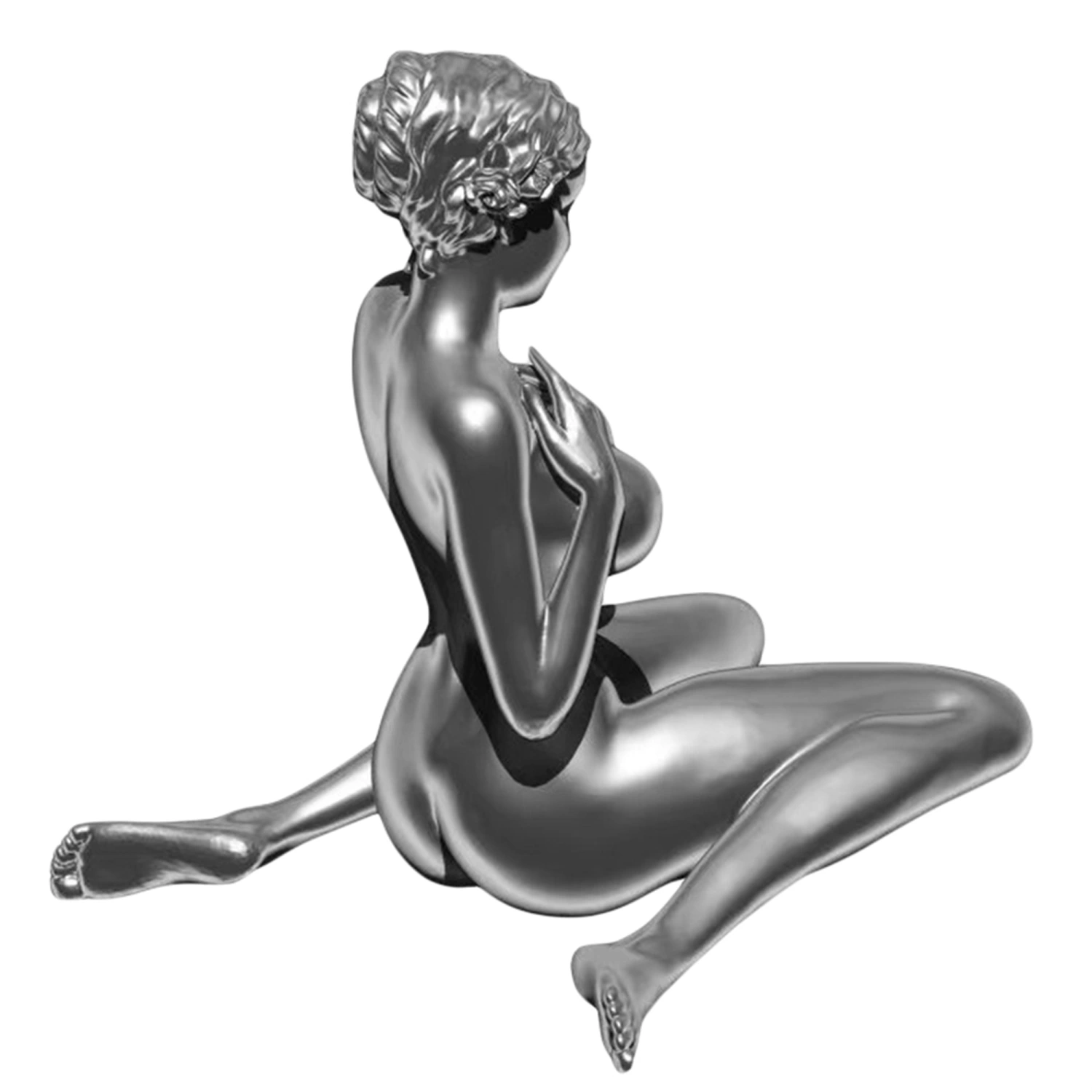 Nude Women Statue Kneeling with Hands-on Between Legs Naked Art
