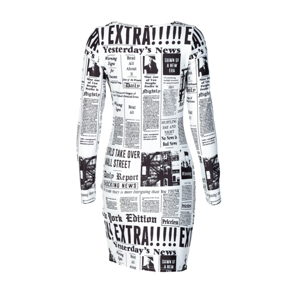 Women Spring Casual Dress, Square Neck Newspaper Skinny Short Dress