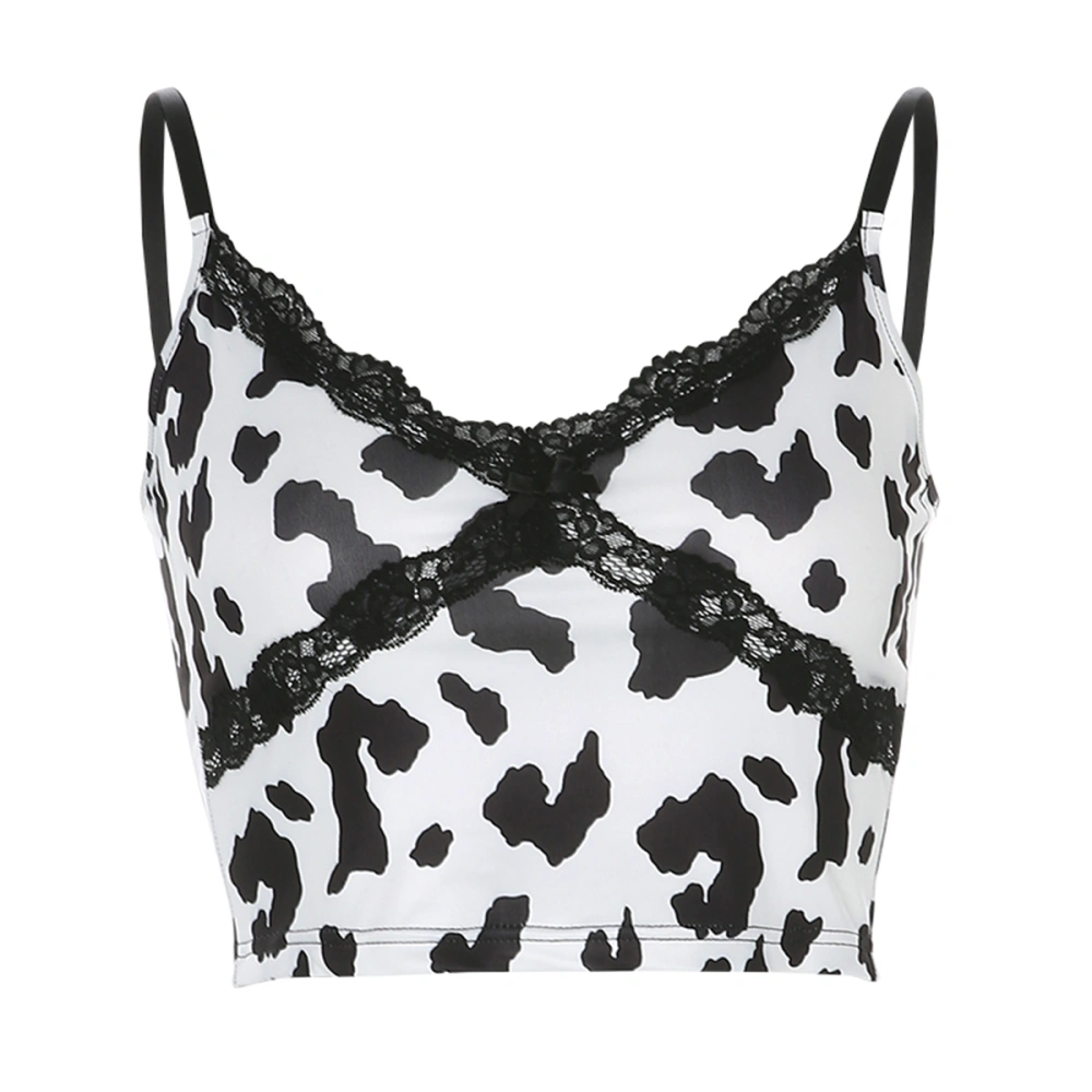 Women Summer Sexy Camisole Lace Patchwork Leopard Print/Cow Pattern Crop Tops