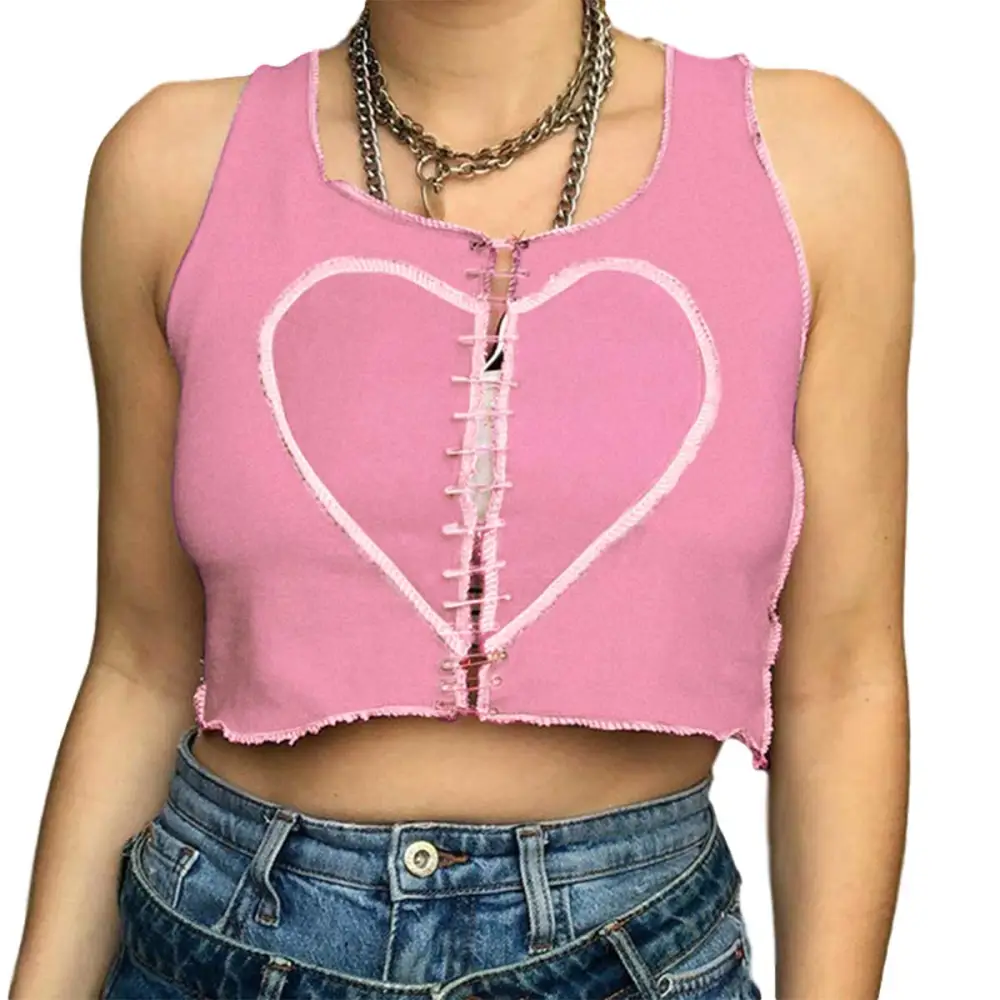 Women Sleeveless Tops, Personalized Love Patterns Pin Decoration Vest