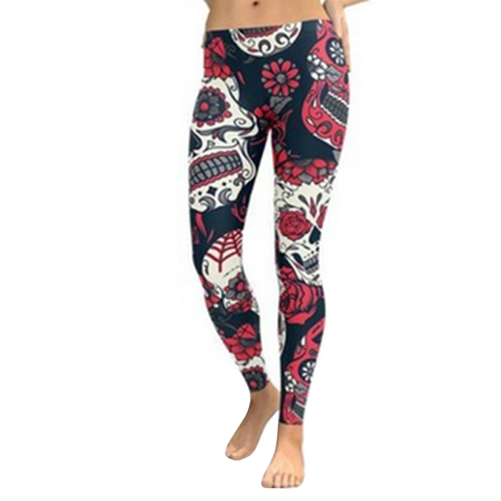 Women's Skull Flower Printed Slim Leggings Spring Autumn Fashion Pants