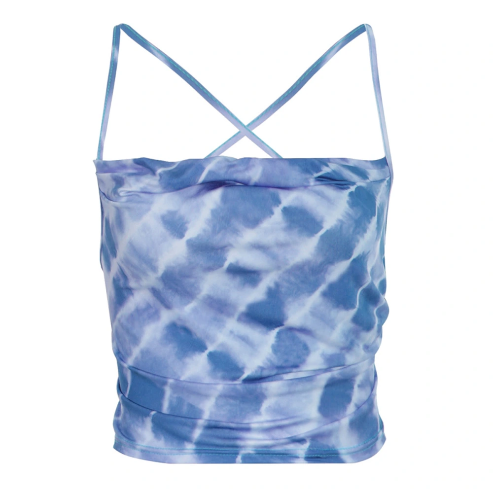 Women Summer Sleeveless Crop Tops Tie Dye Backless Cross Strap Camisole