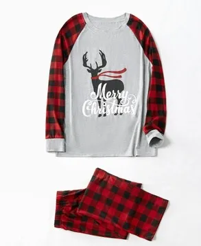 Women Christmas Pajamas, Cartoon Elk Print Plaid Pattern Sleepwear