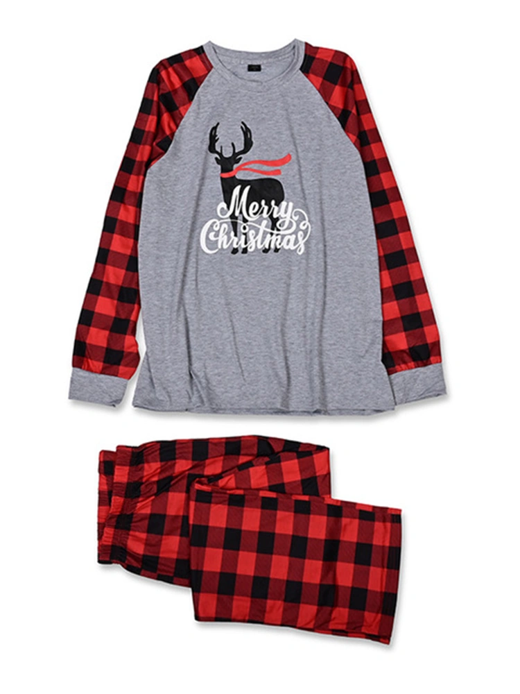 Women Christmas Pajamas, Cartoon Elk Print Plaid Pattern Sleepwear