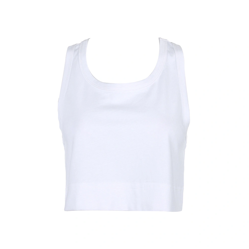 Ladies Short Tops Loose Pure Color U-Neck Wide Camisole Vest