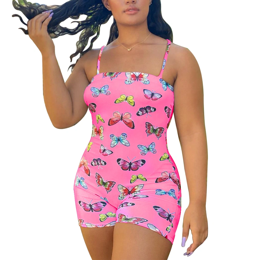 Women's  Slim Butterfly Print Sling Short Pants One-piece Jumpsuit