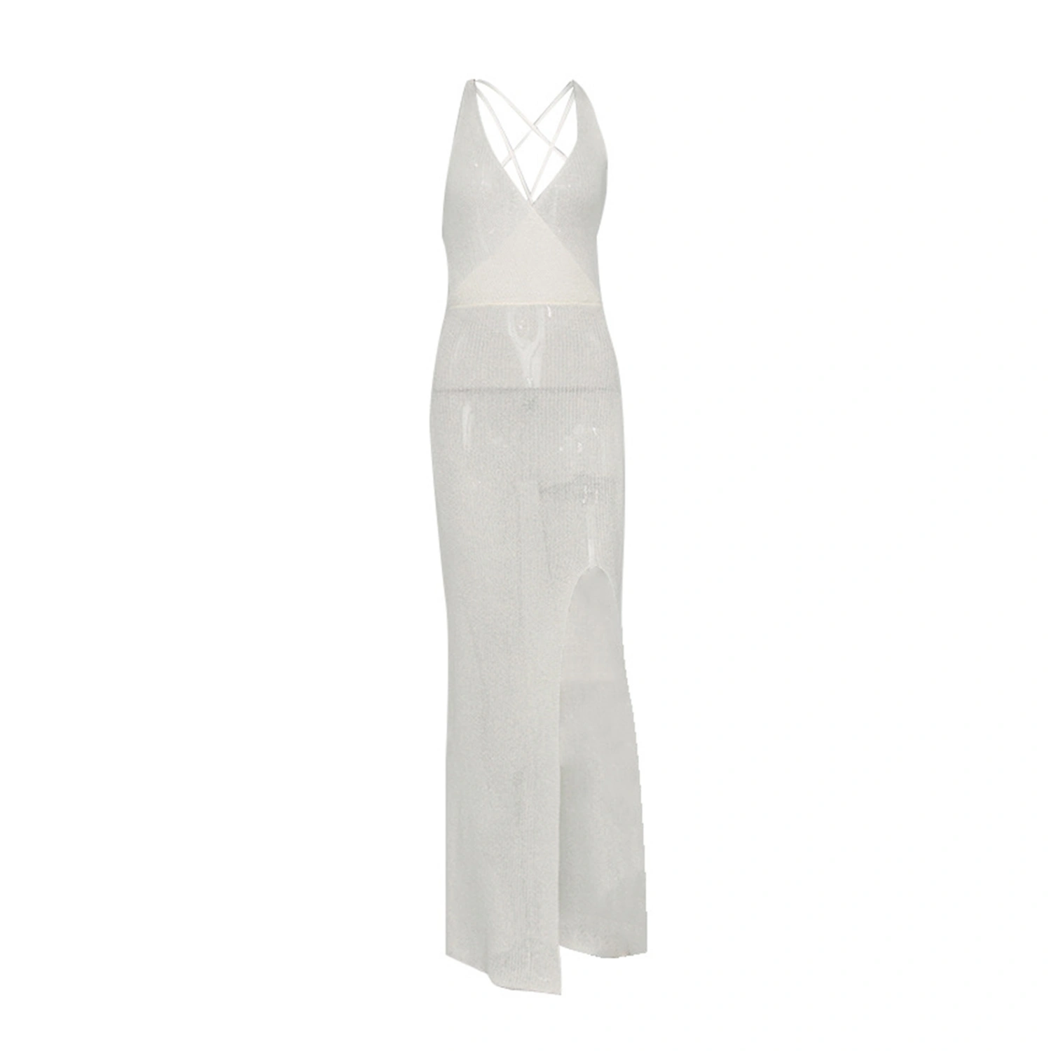 Women's Dress Halter Deep V-Neck Backless Split Longuette Loose