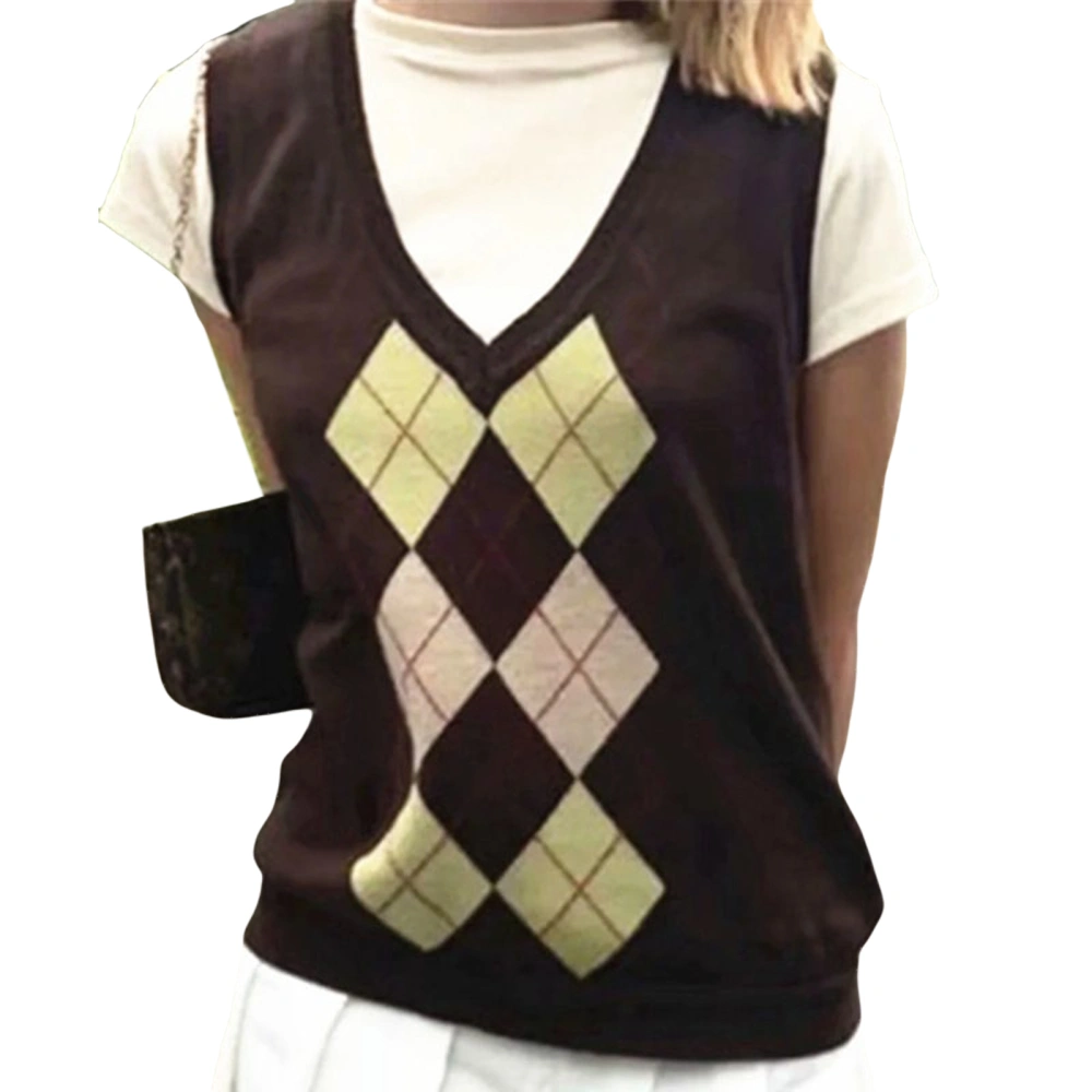 Lattice Knitted Sleeveless Casual Color Block Pullover Sweaters Waistcoat