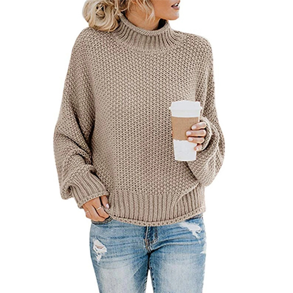 Loose Solid Color/Contrast Color High Collar Long Sleeve Sweater