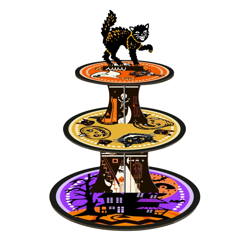 Halloween Cupcake Stand, 3 Tier Black Cat Cardboard Cake Stand Tower