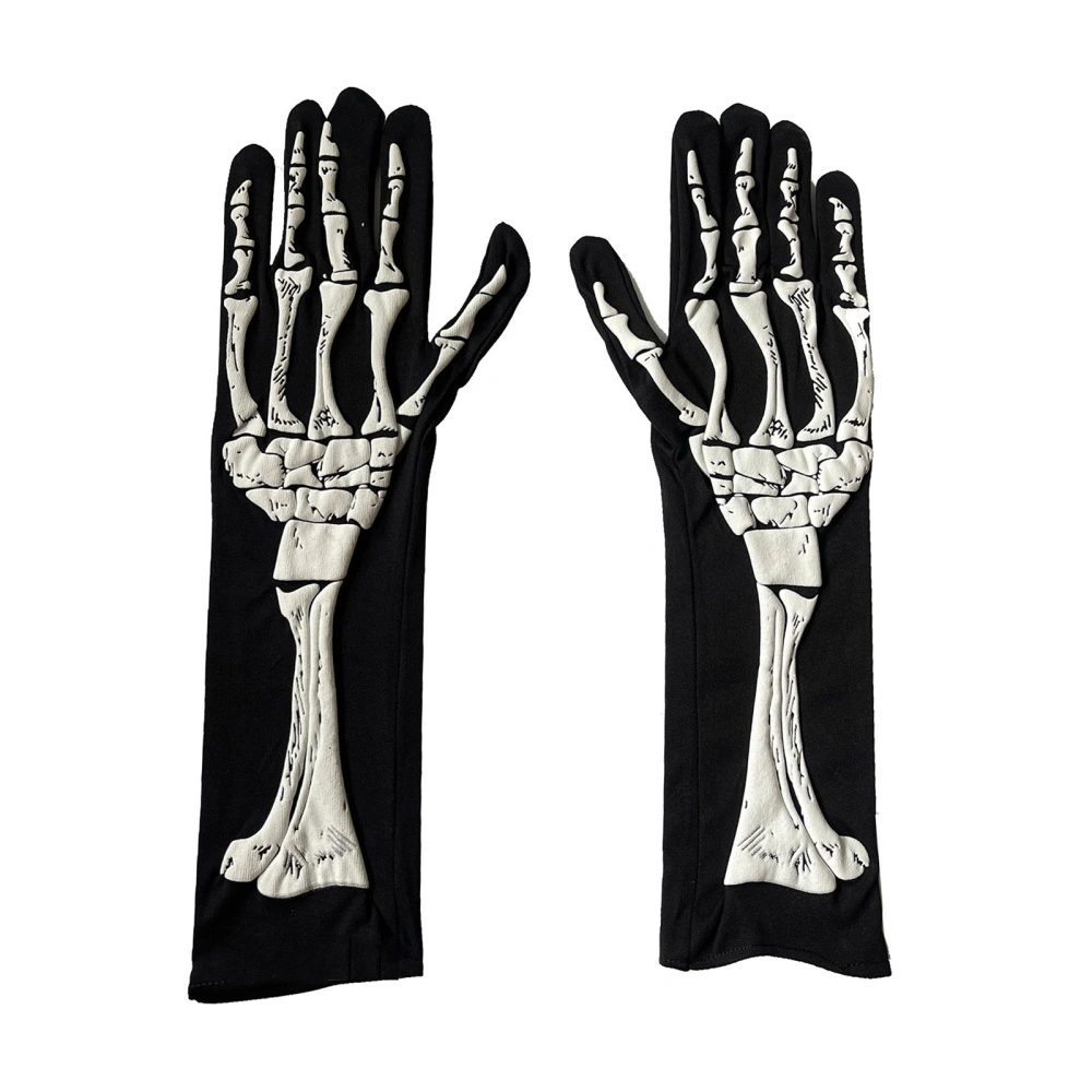 Adults Halloween Skeleton Gloves Full Finger Wrist Bone Gloves