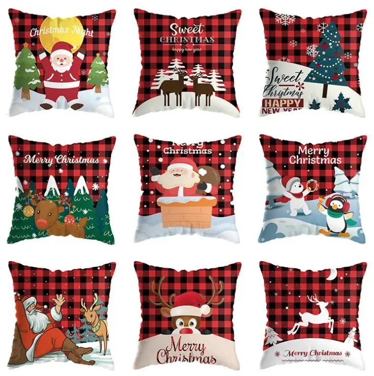 Christmas Short Plush Cushion Covers, Square Throw Pillow Cover