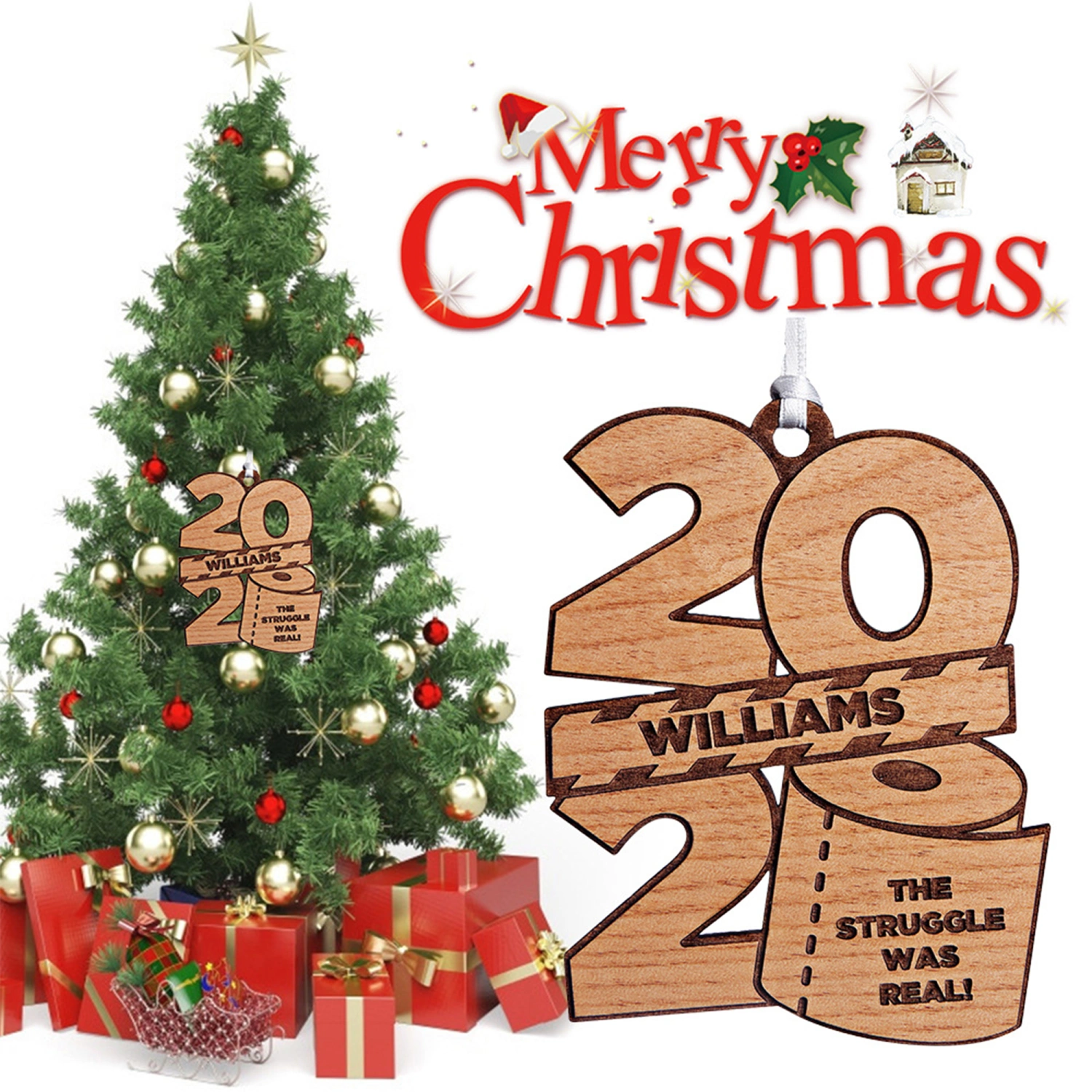 2020 Christmas Wooden Ornament Personalized Toilet Paper Decorations