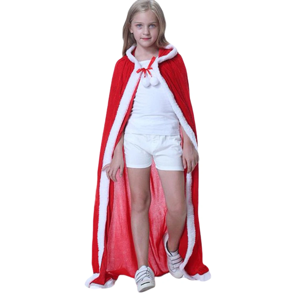 Kids Christmas Cloak Long Velvet Hooded Cape Santa Claus Cosplay Costume