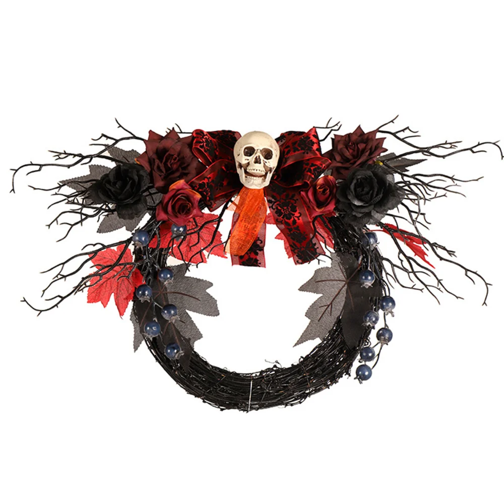 Halloween Skull Wreath Rose Flower Hanging Wall Hanger Pendant