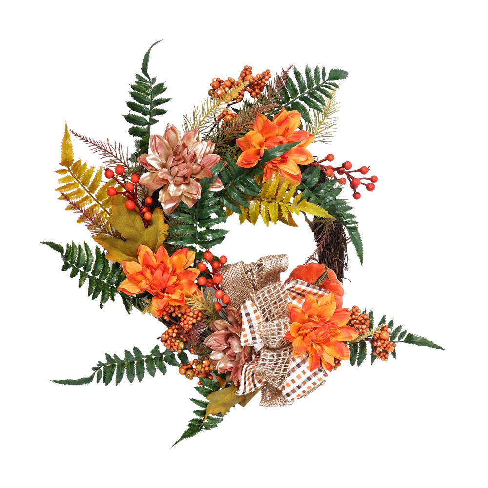 Fall Wreath, Artificial Autumn Harvest Wreath with Flowers, Leaves