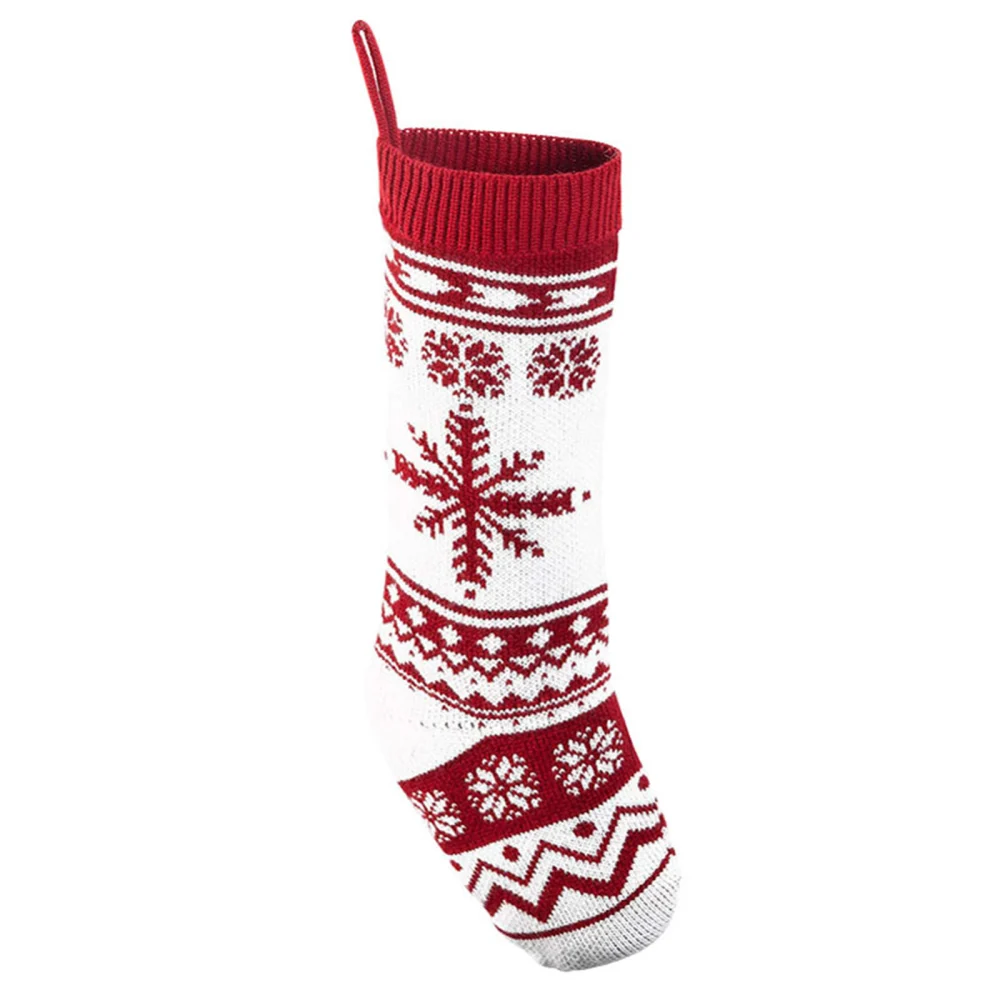 Knitted Christmas Stocking with Hanging Rope, Snowflake Pattern