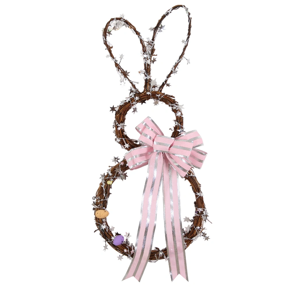 Easter Wreath, Bow Rattan Bunny with Decorative Star Straps Garland