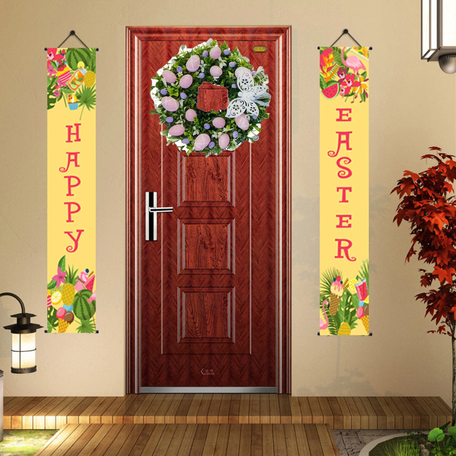Reusable Easter Wreath Front Door Bunny Garland Hanging Decoration