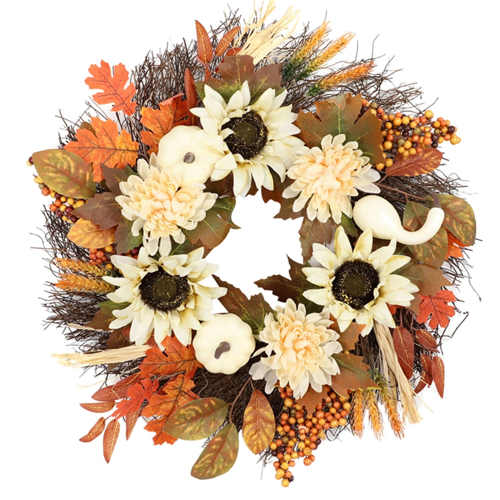 Fall Wreath Farmhouse Pumpkin Sunflower Wreath Garland with Leaves