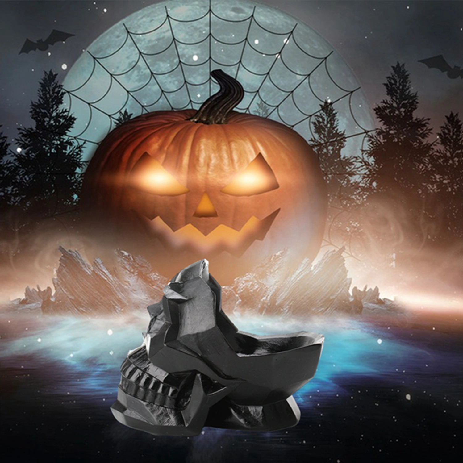 Halloween Skull Decor 3D Geometric Skull Key Bowl Phone Holder Statues