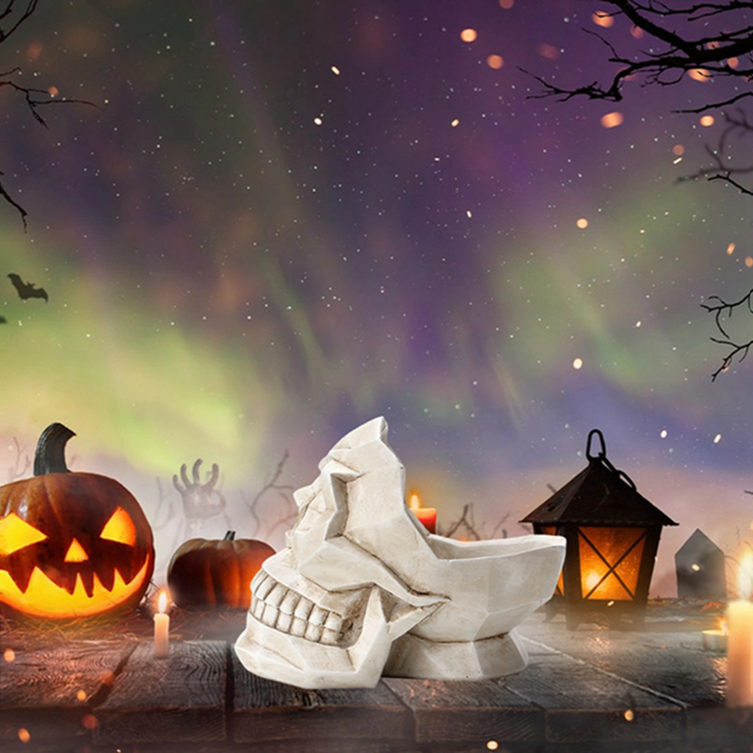 Halloween Skull Decor 3D Geometric Skull Key Bowl Phone Holder Statues