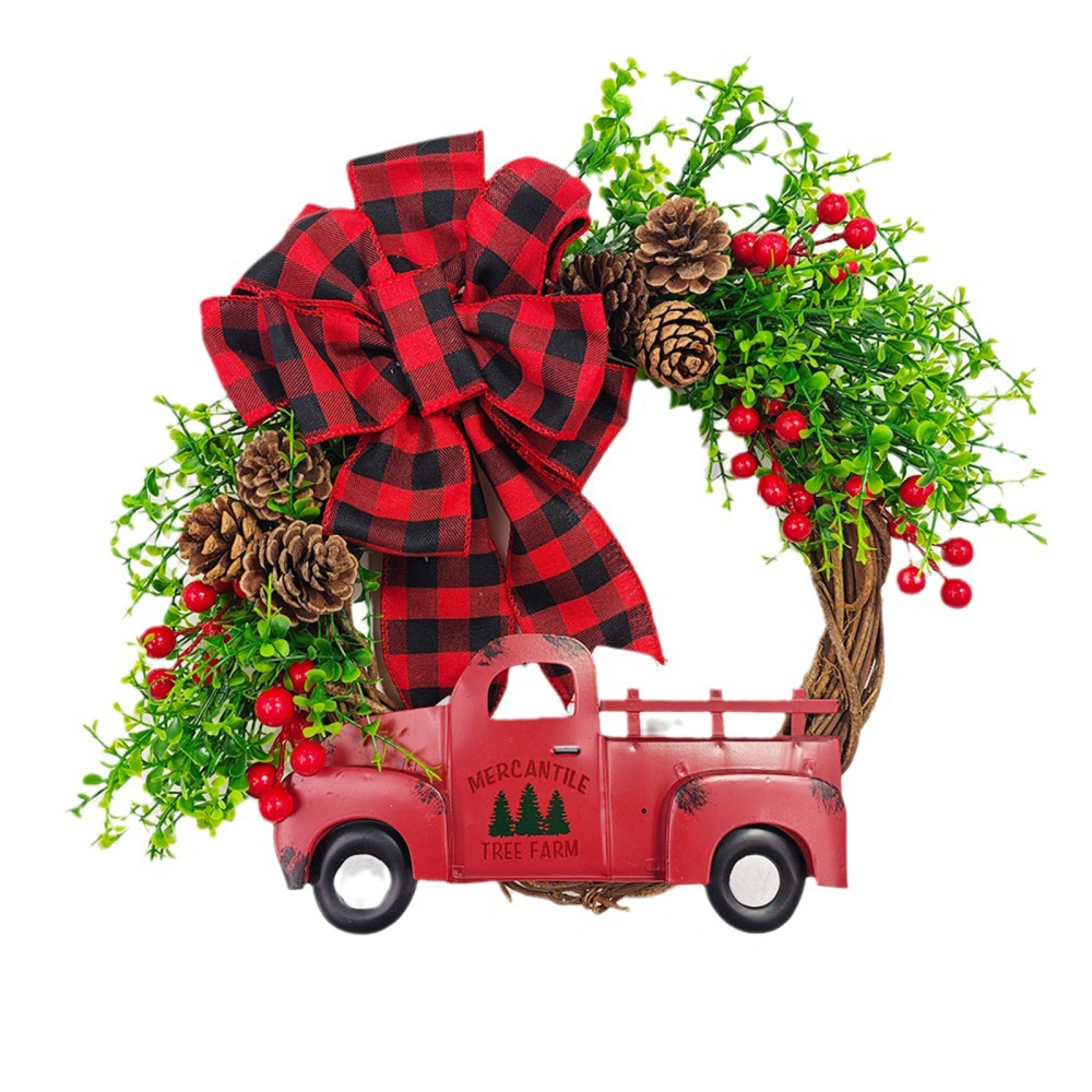 Christmas Red Truck Wreath Hanging Garland for Front Door Wall