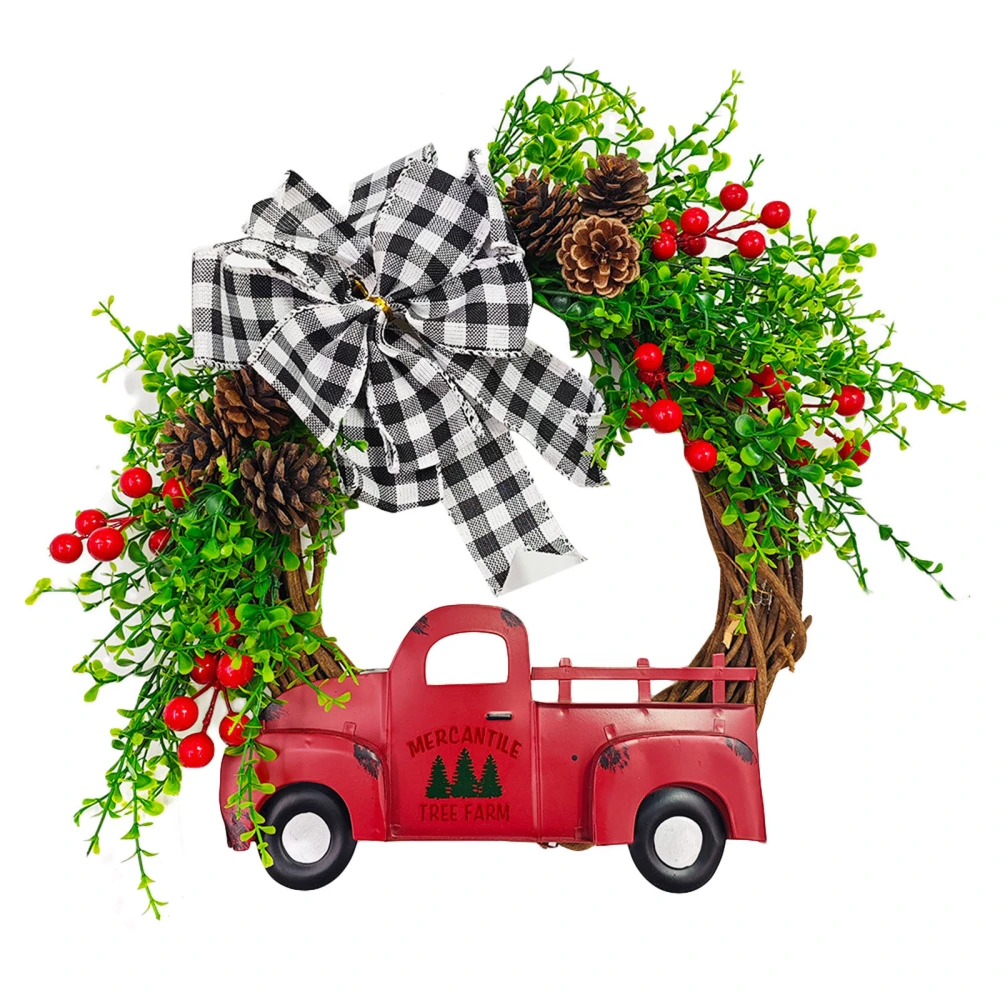 Christmas Wreath Rustic Farmhouse Red Truck Wreath with Bowknot