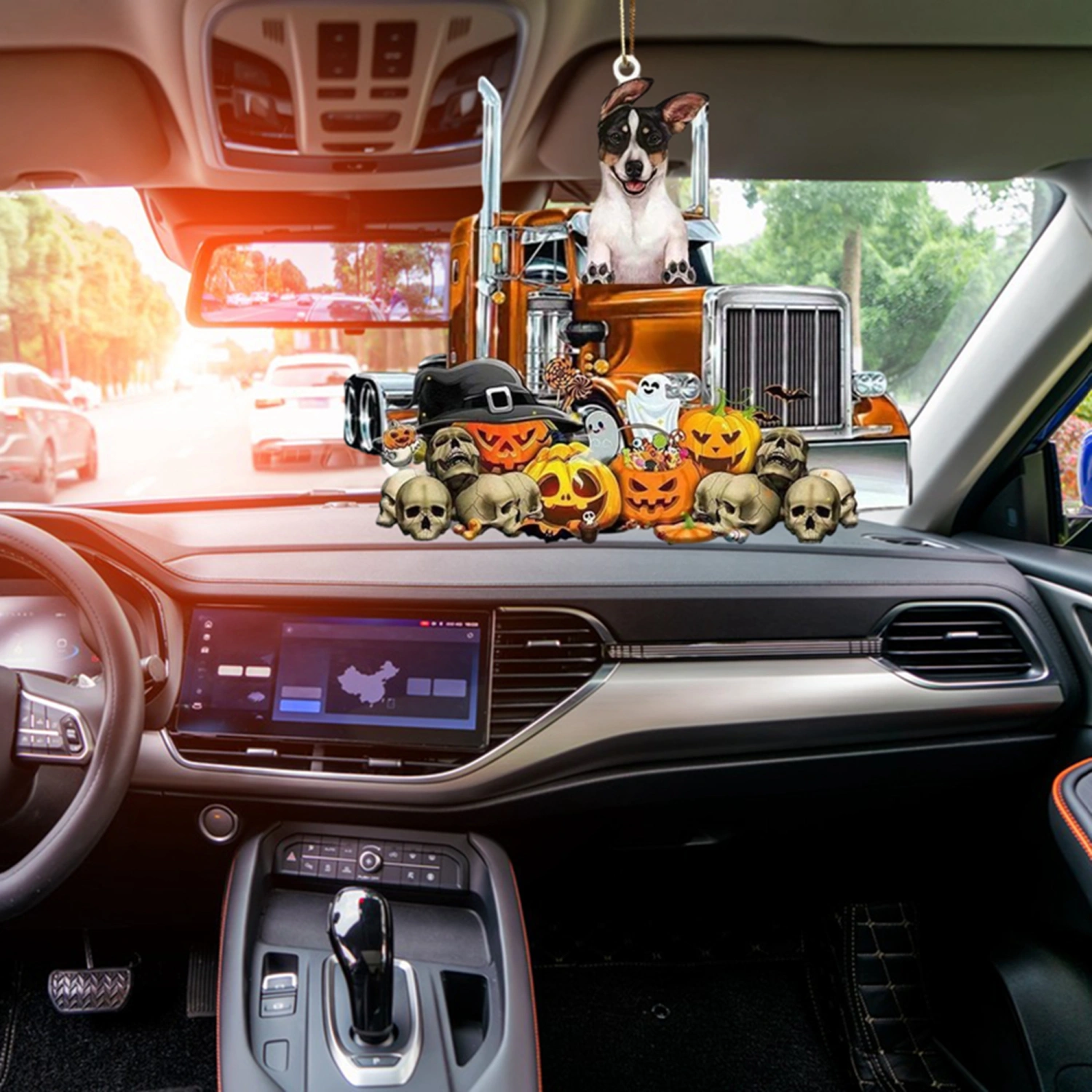 Halloween Car Rear View Mirror Accessories Cat Pumpkin Car Ornament