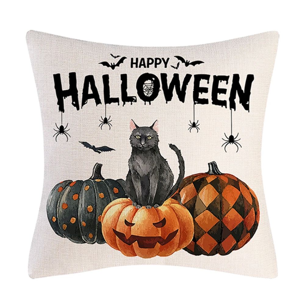 Halloween Pillowcase Pumpkin& Letter Print Linen Pillow Covers 