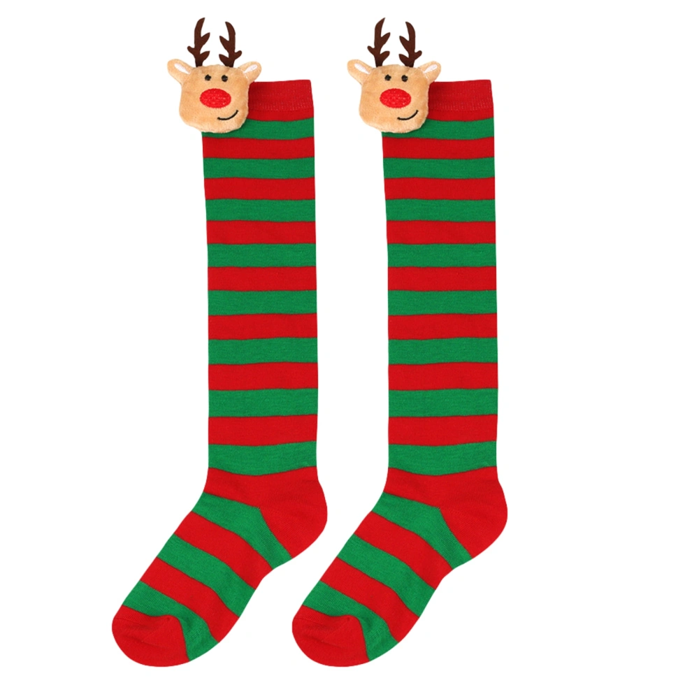 Kids Toddler Christmas Striped Socks Elk Doll over the Knee Socks