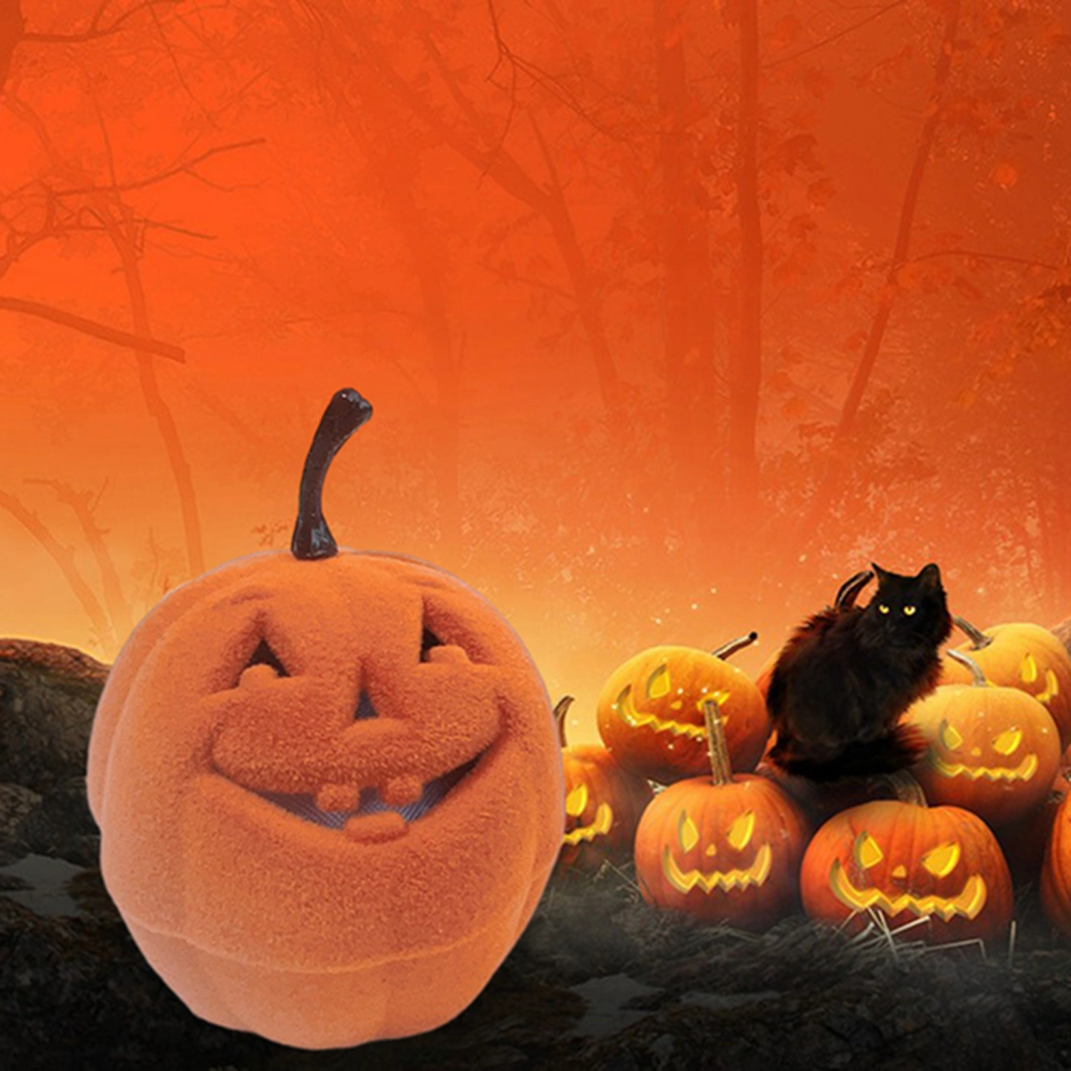 Halloween Decor Pumpkin Ring Box Plush Pumpkin Earring Storage Holder