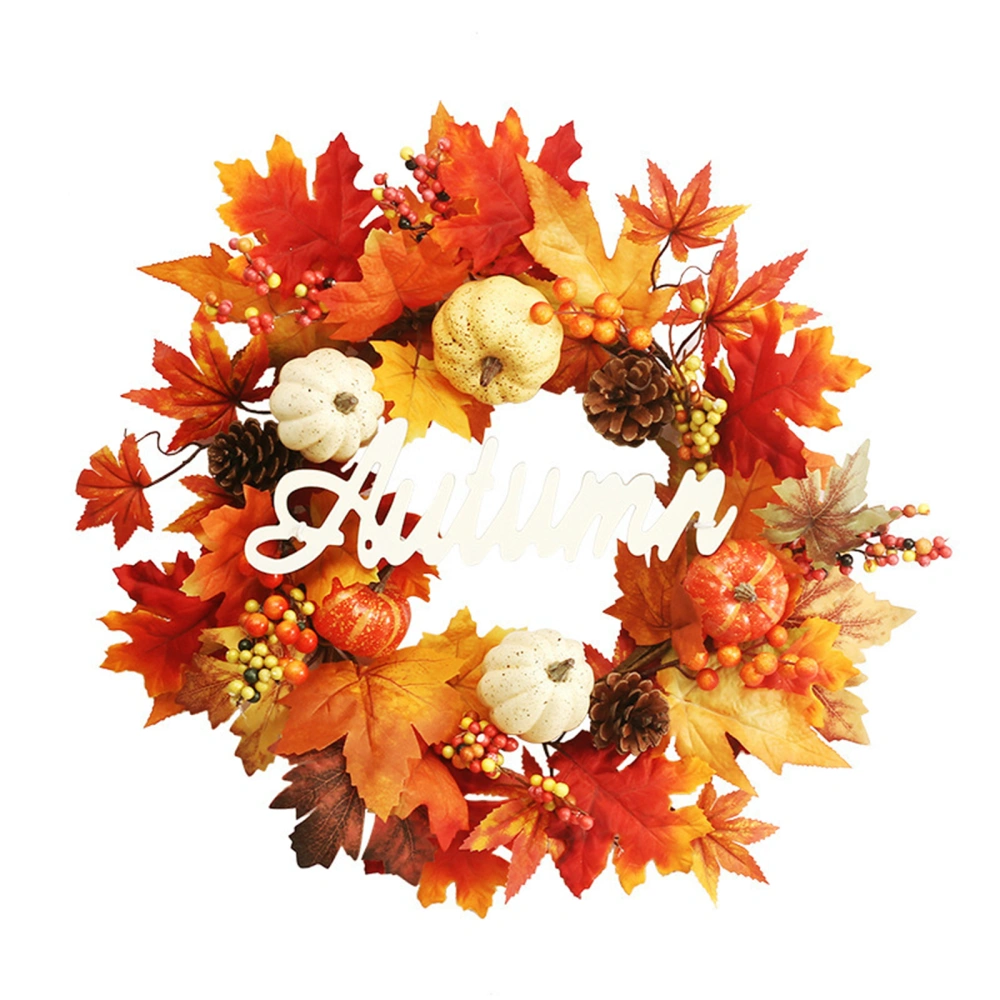 Harvest Wreath with Pumpkin Berries Maple Leaves Pine Cones Decor