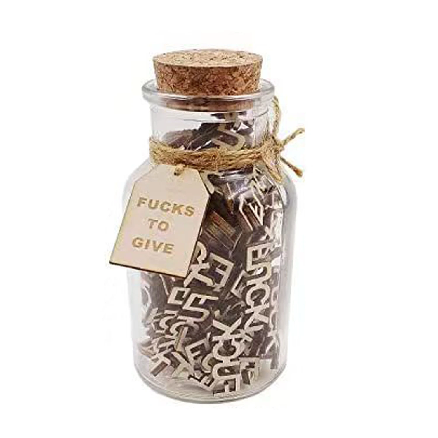 Jar of Fucks Gift Jar Bottle Fucks to Give Wooden Cutout Letter Pieces
