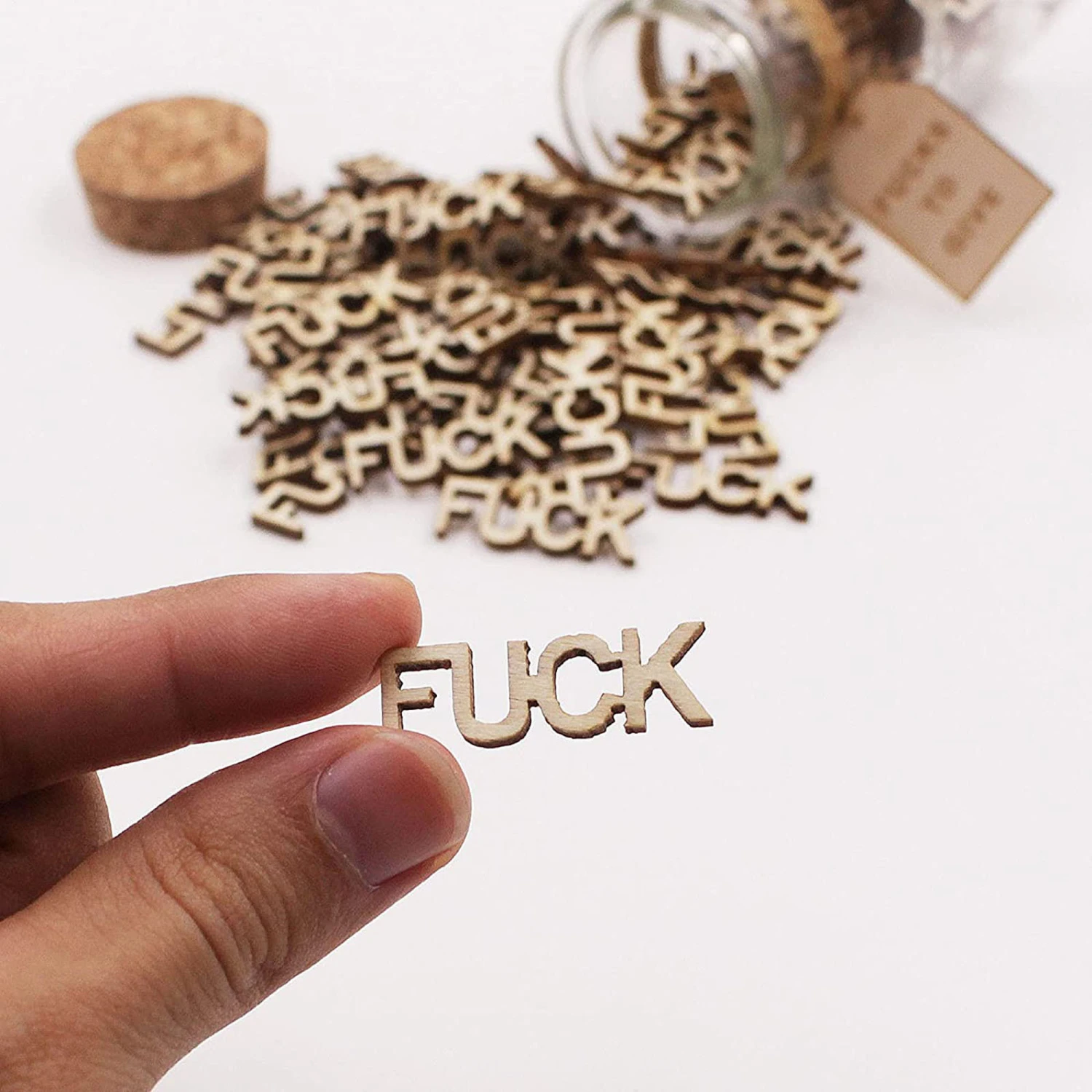 Jar of Fucks Gift Jar Bottle Fucks to Give Wooden Cutout Letter Pieces