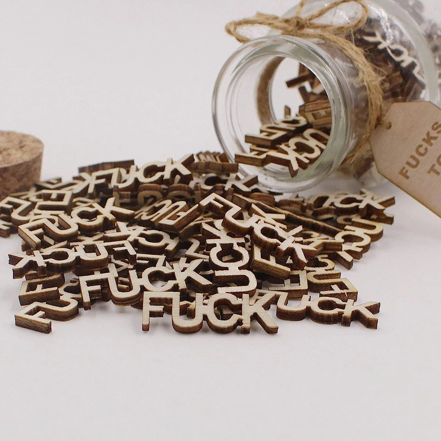 Jar of Fucks Gift Jar Bottle Fucks to Give Wooden Cutout Letter Pieces