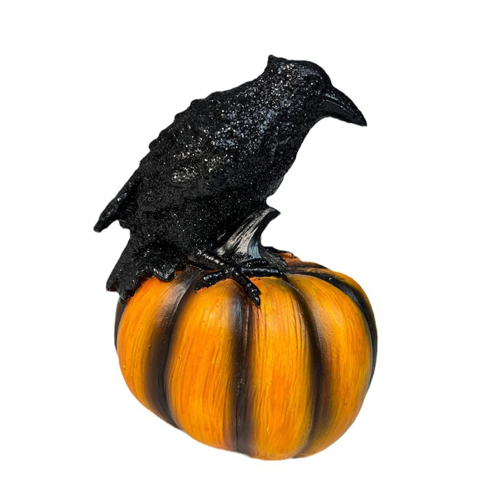 Pumpkin Halloween Decor, Crow Resin Garden Statue Outdoor Ornament