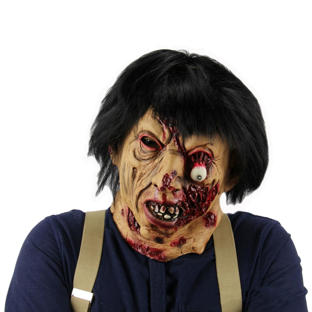 Horror Bloody Zombie Facewear Black Hair Terrifying Facewear Headgear