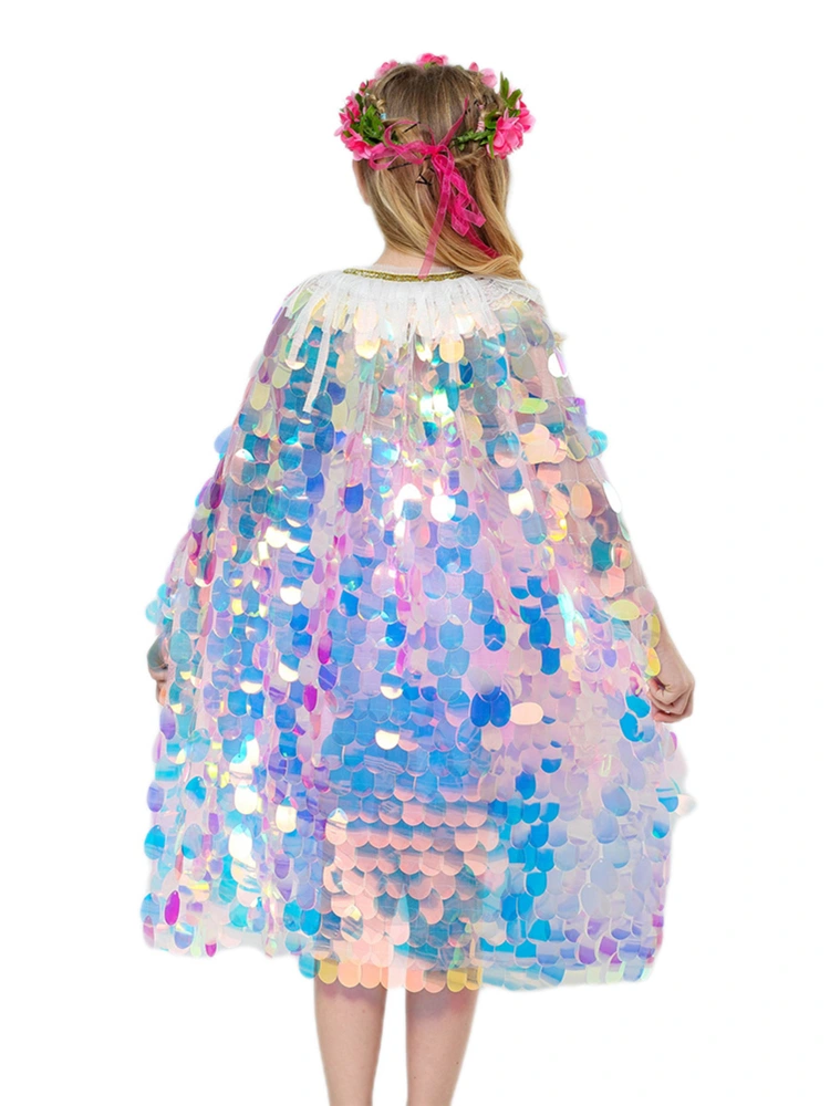 Girl Mermaid Cloak, Gradient Tassel Glitter Sequin Cosplay Costume