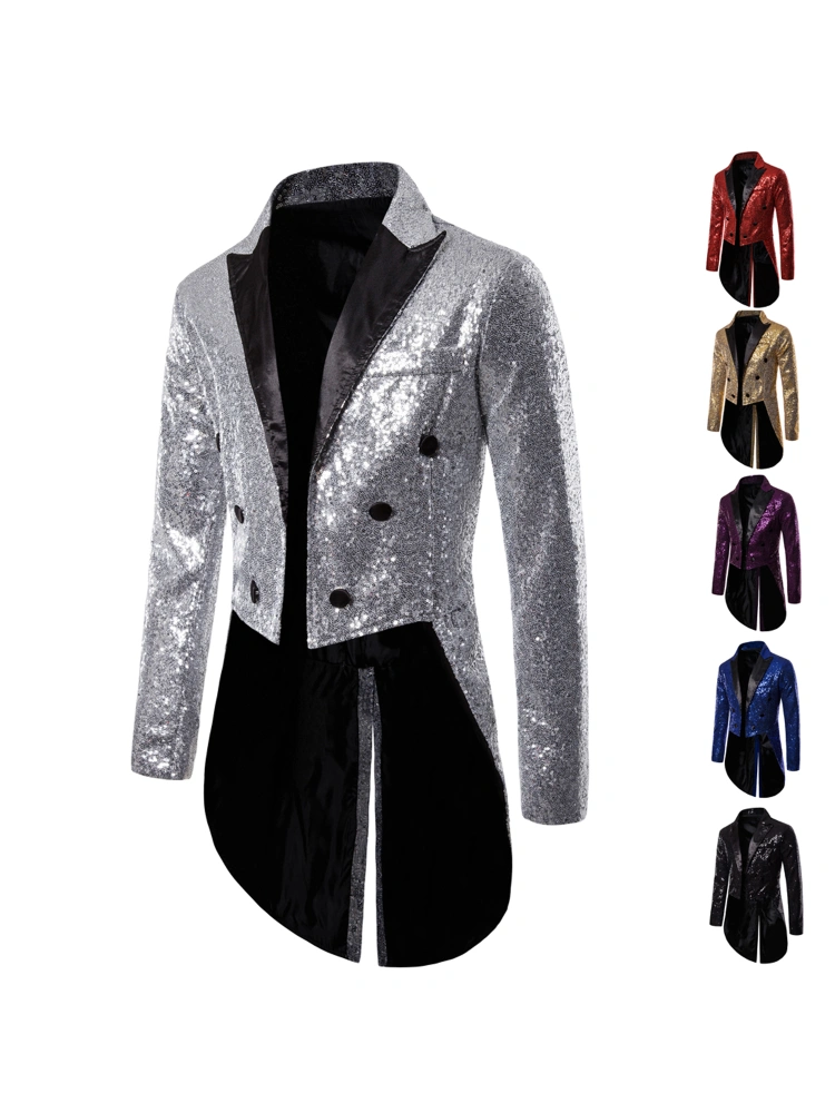 Men's Suit, Shiny Sequins Turn-Down Collar Prom Swallow-Tailed Tuxedo