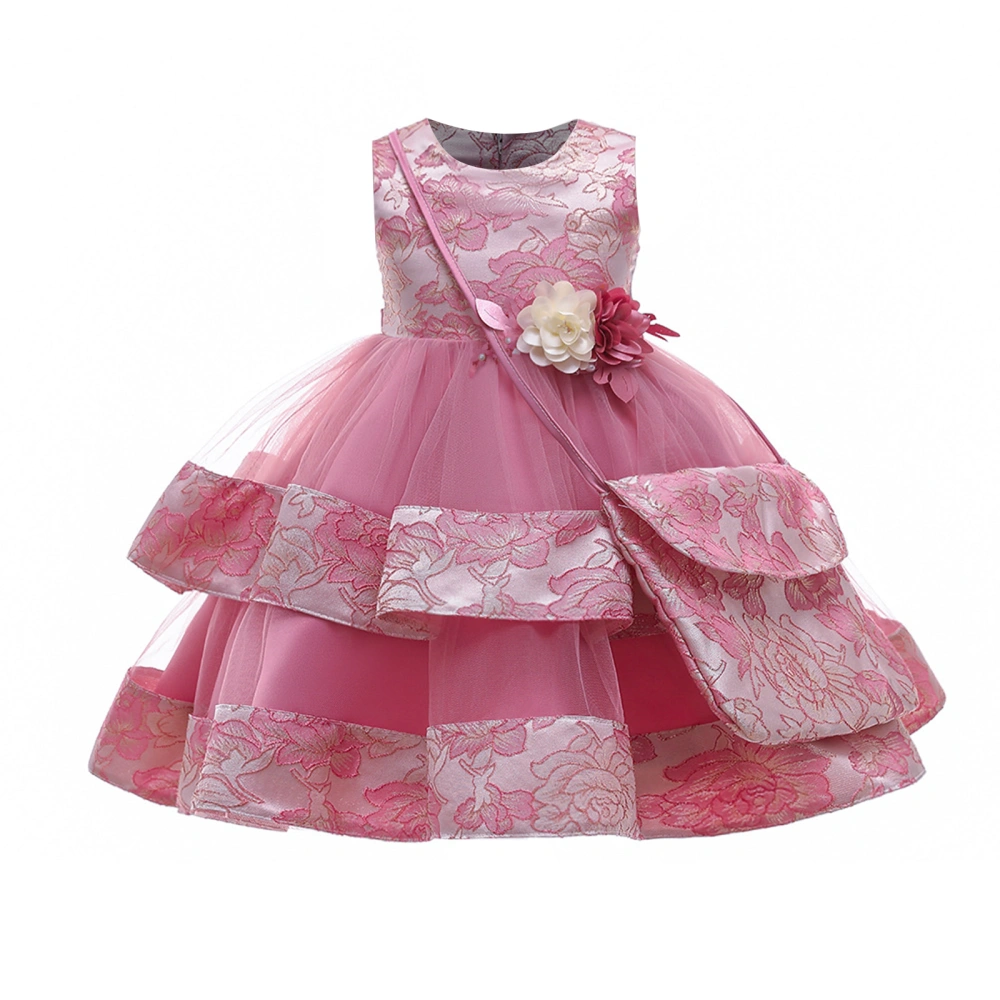 Kids Formal Dress, Flower Embroidery Round Collar Sleeveless One-Piece