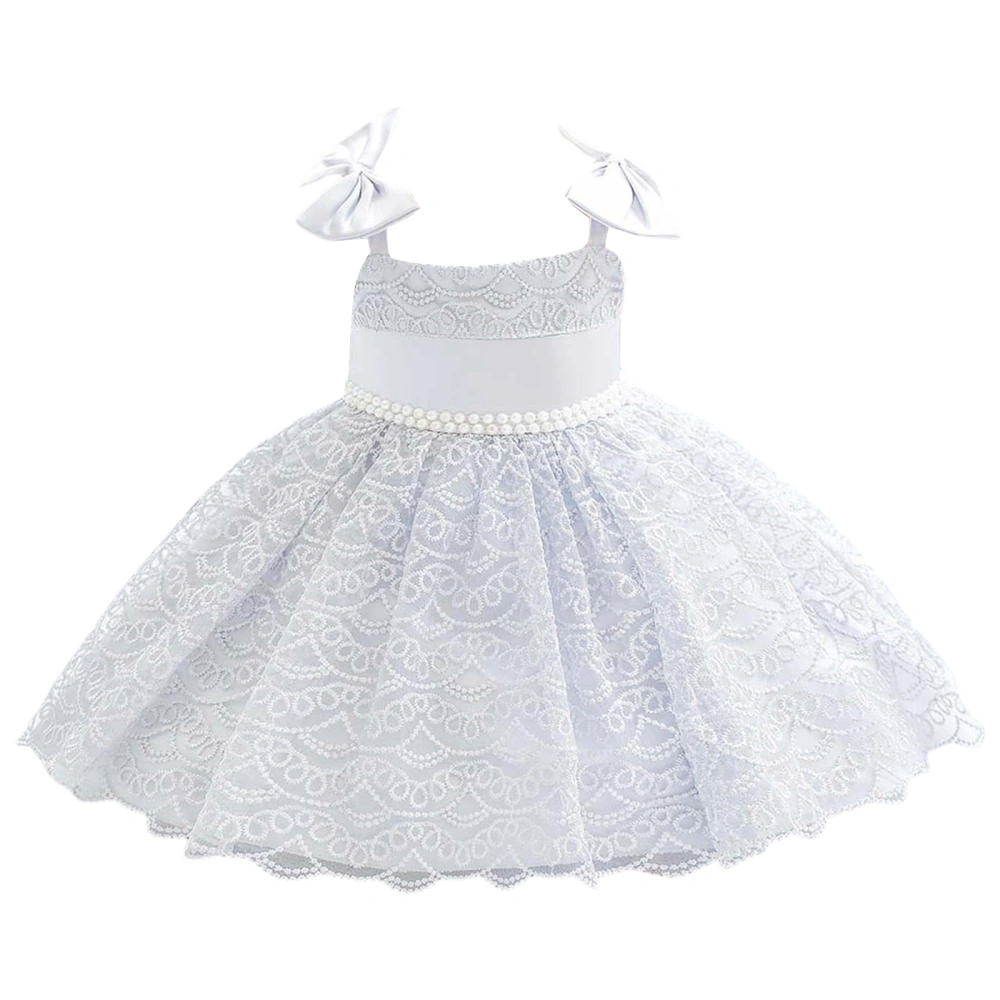 Girl Dress Bead Decoration Bowknot Sleeveless Back Zipper Sling Dress